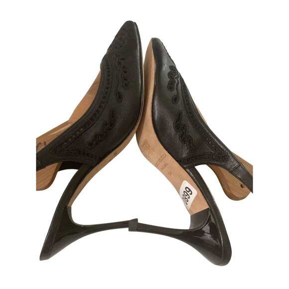 Sesto Meucci womens size 10 Black Leather Embroidered Design Slingback Heels - Picture 6 of 8